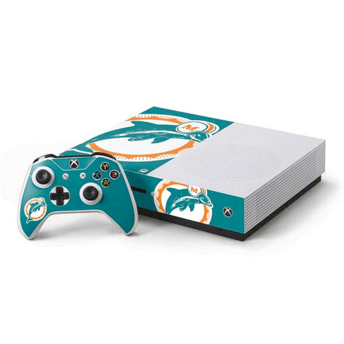 NFL Miami Dolphins Retro Logo Xbox One S Console and Controller Bundle Skin