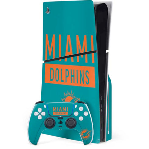 NFL Miami Dolphins Teal Performance Series PS5 Slim Disk Bundle Skin