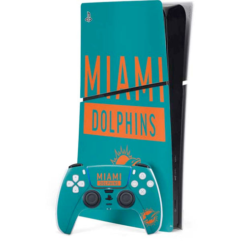 NFL Miami Dolphins Teal Performance Series PS5 Slim Digital Edition Bundle Skin
