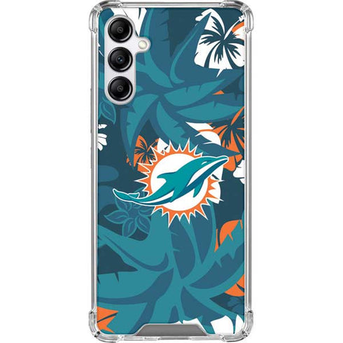 NFL Miami Dolphins Tropical Print Galaxy A14 5G Clear Case