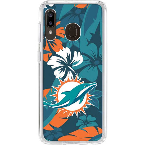 NFL Miami Dolphins Tropical Print Galaxy A20 Clear Case