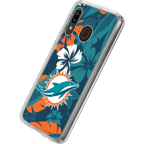 NFL Miami Dolphins Tropical Print Galaxy A20 Clear Case