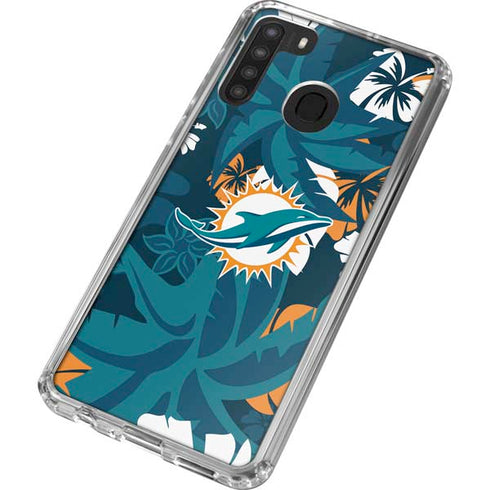 NFL Miami Dolphins Tropical Print Galaxy A21 Clear Case