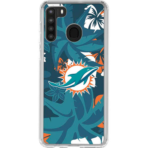 NFL Miami Dolphins Tropical Print Galaxy A21 Clear Case