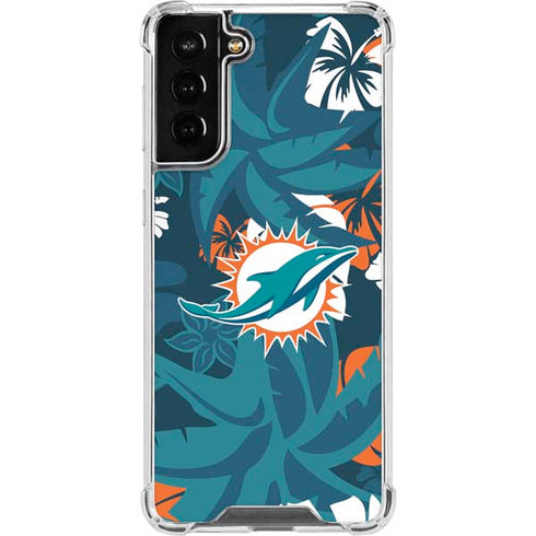 NFL Miami Dolphins Tropical Print Galaxy S21 FE Clear Case