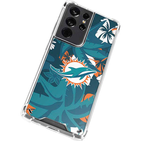 NFL Miami Dolphins Tropical Print Galaxy S21 Ultra 5G Clear Case
