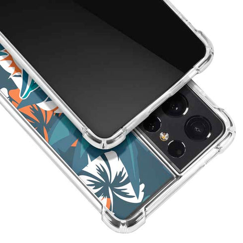 NFL Miami Dolphins Tropical Print Galaxy S21 Ultra 5G Clear Case