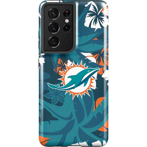 NFL Miami Dolphins Tropical Print Galaxy S21 Ultra 5G Pro Case