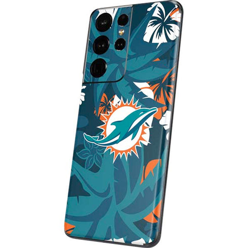NFL Miami Dolphins Tropical Print Galaxy S21 Ultra 5G Skin