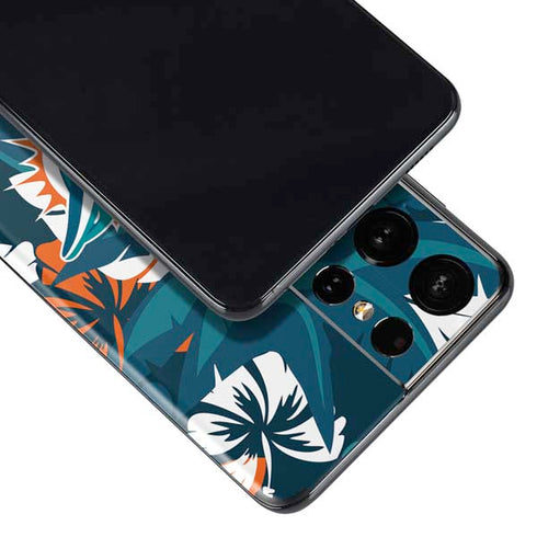 NFL Miami Dolphins Tropical Print Galaxy S21 Ultra 5G Skin