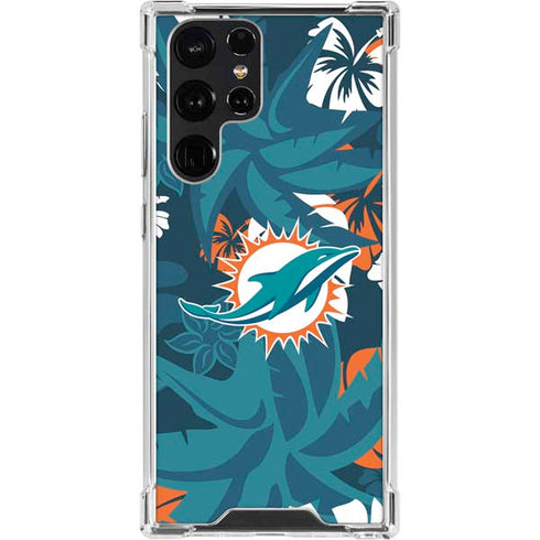 NFL Miami Dolphins Tropical Print Galaxy S22 Ultra Clear Case