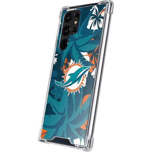 NFL Miami Dolphins Tropical Print Galaxy S22 Ultra Clear Case