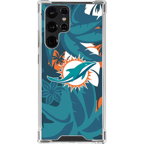 NFL Miami Dolphins Tropical Print Galaxy S24 Ultra Clear Case