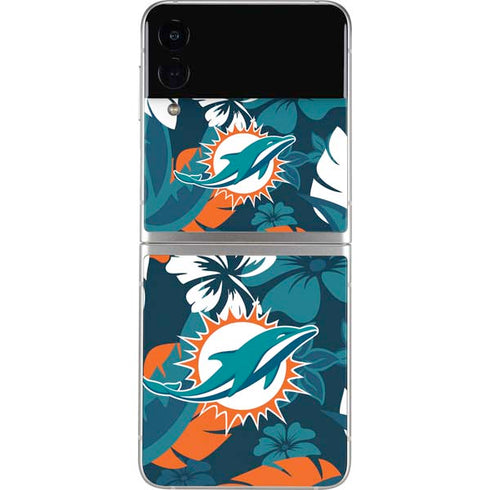 NFL Miami Dolphins Tropical Print Galaxy Z Flip3 5G Skin