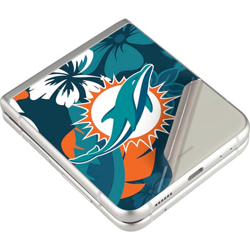 NFL Miami Dolphins Tropical Print Galaxy Z Flip3 5G Skin