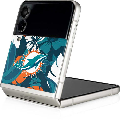 NFL Miami Dolphins Tropical Print Galaxy Z Flip3 5G Skin