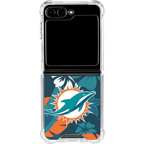 NFL Miami Dolphins Tropical Print Galaxy Z Flip5 5G Clear Case