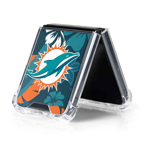 NFL Miami Dolphins Tropical Print Galaxy Z Flip5 5G Clear Case
