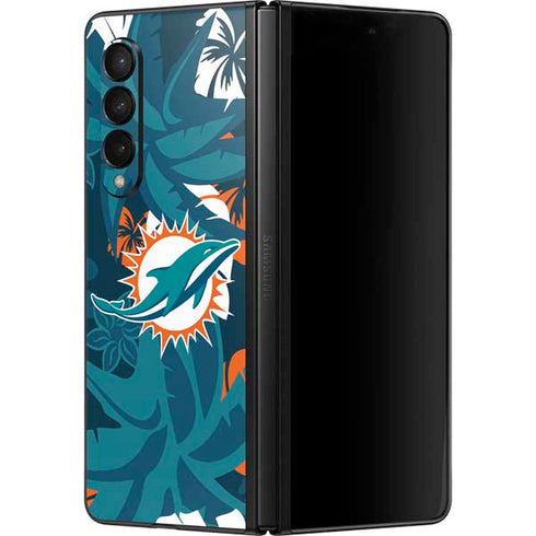 NFL Miami Dolphins Tropical Print Galaxy Z Fold3 5G Skin