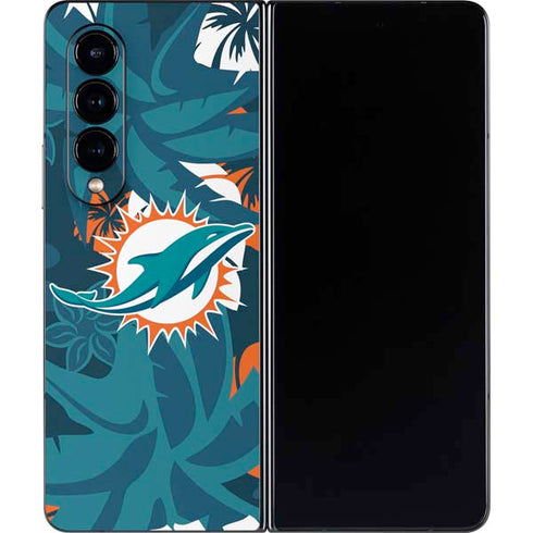 NFL Miami Dolphins Tropical Print Galaxy Z Fold4 5G Skin