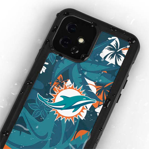 NFL Miami Dolphins Tropical Print iPhone 12 Mini Waterproof Case
