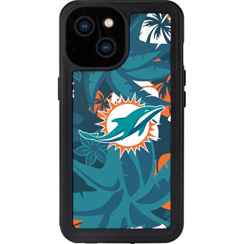 NFL Miami Dolphins Tropical Print iPhone 13 Mini Waterproof Case