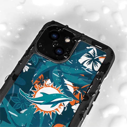 NFL Miami Dolphins Tropical Print iPhone 13 Mini Waterproof Case