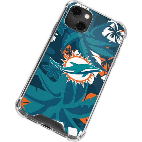 NFL Miami Dolphins Tropical Print iPhone 15 Plus Clear Case