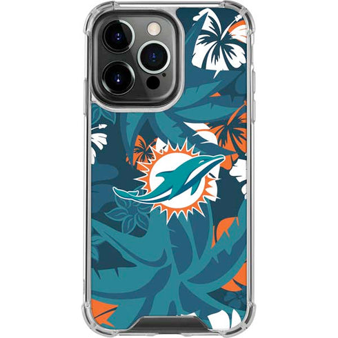 NFL Miami Dolphins Tropical Print iPhone 15 Pro Clear Case
