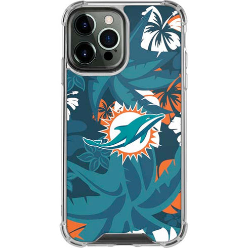 NFL Miami Dolphins Tropical Print iPhone 14 Pro Max Clear Case