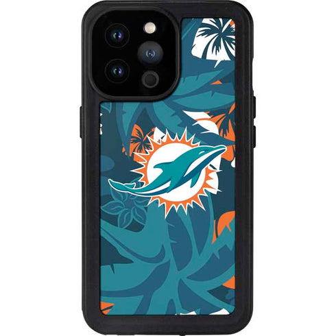 NFL Miami Dolphins Tropical Print iPhone 14 Pro Max Waterproof Case