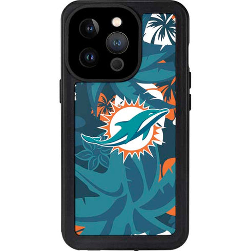 NFL Miami Dolphins Tropical Print iPhone 14 Pro Waterproof Case