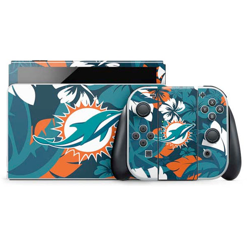 NFL Miami Dolphins Tropical Print Nintendo Switch OLED (2021) Skin
