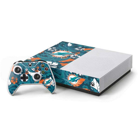 NFL Miami Dolphins Tropical Print Xbox One S All-Digital Edition Bundle Skin
