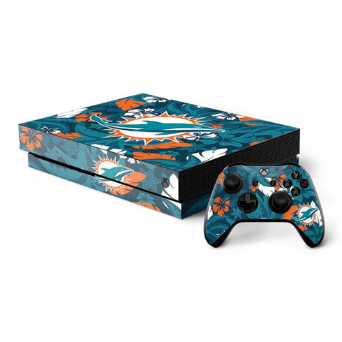 NFL Miami Dolphins Tropical Print Xbox One X Bundle Skin