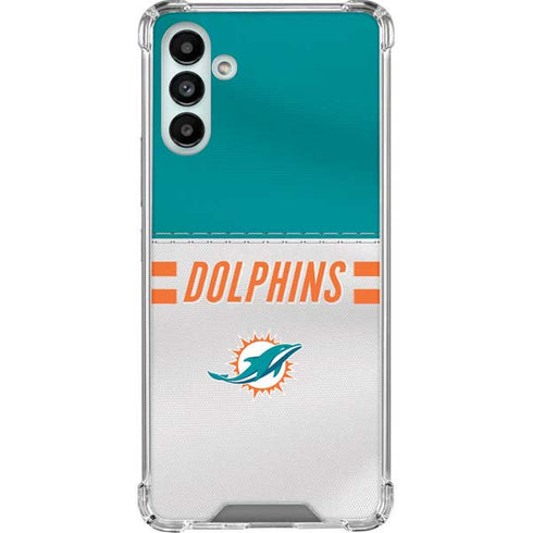 NFL Miami Dolphins White Striped Galaxy A13 5G Clear Case