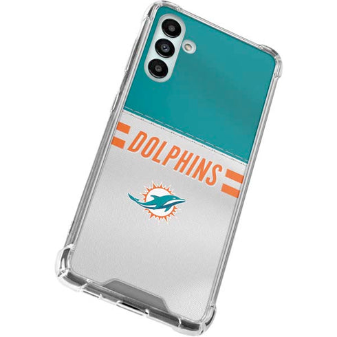 NFL Miami Dolphins White Striped Galaxy A13 5G Clear Case