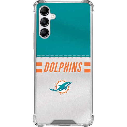 NFL Miami Dolphins White Striped Galaxy A14 5G Clear Case