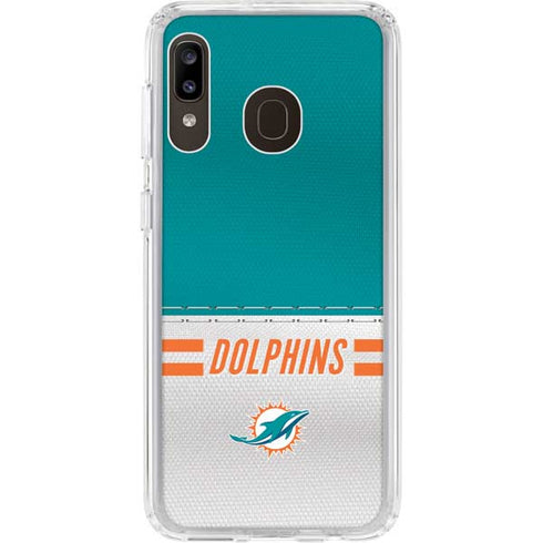 NFL Miami Dolphins White Striped Galaxy A20 Clear Case