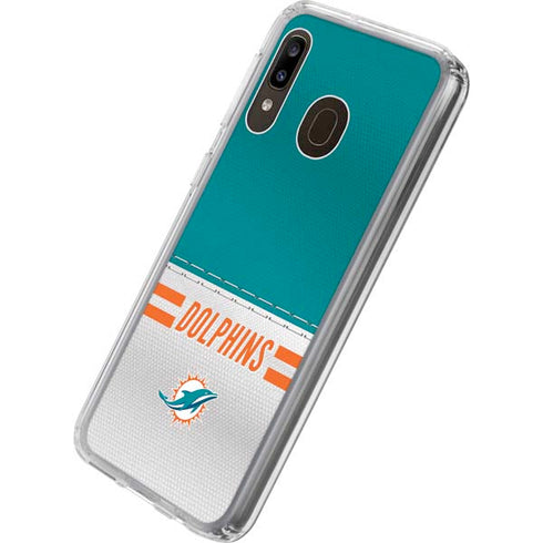 NFL Miami Dolphins White Striped Galaxy A20 Clear Case