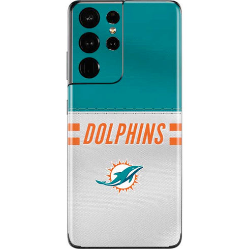 NFL Miami Dolphins White Striped Galaxy S21 Ultra 5G Skin