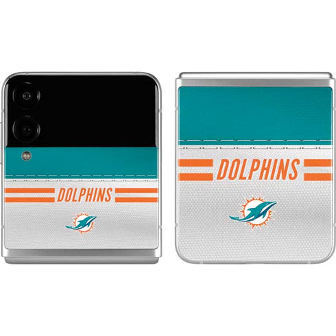 NFL Miami Dolphins White Striped Galaxy Z Flip4 5G Skin