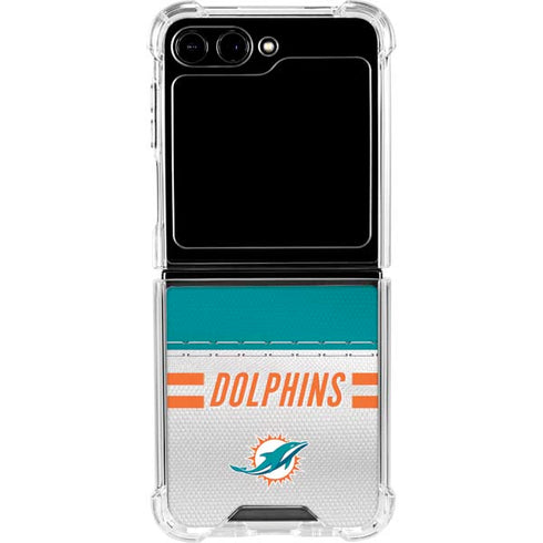 NFL Miami Dolphins White Striped Galaxy Z Flip5 5G Clear Case