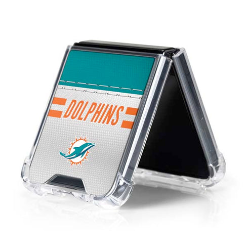 NFL Miami Dolphins White Striped Galaxy Z Flip5 5G Clear Case