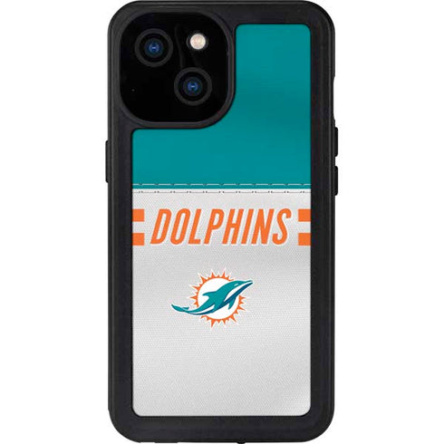 NFL Miami Dolphins White Striped iPhone 13 Mini Waterproof Case