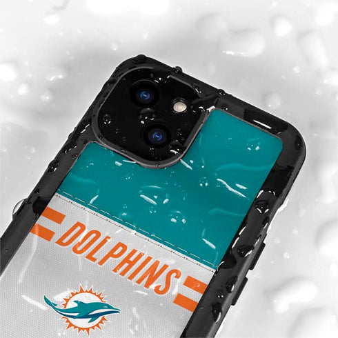 NFL Miami Dolphins White Striped iPhone 13 Mini Waterproof Case