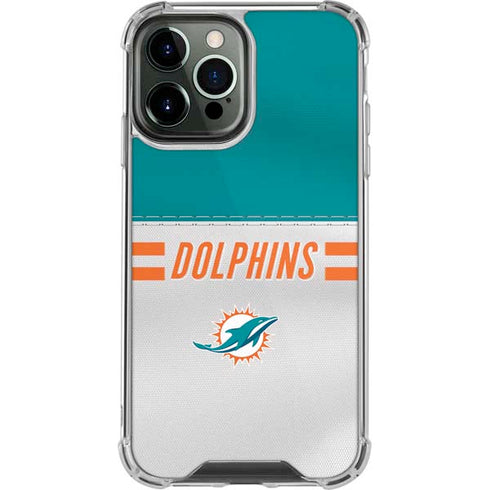 NFL Miami Dolphins White Striped iPhone 13 Pro Max Clear Case