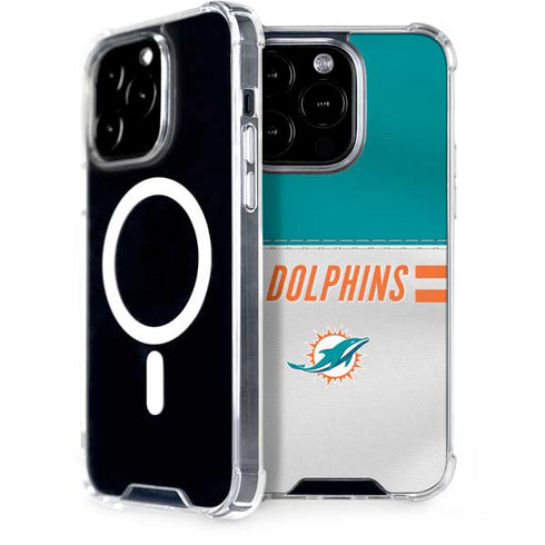 NFL Miami Dolphins White Striped iPhone 15 Pro MagSafe Case