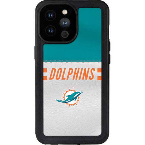 NFL Miami Dolphins White Striped iPhone 14 Pro Max Waterproof Case