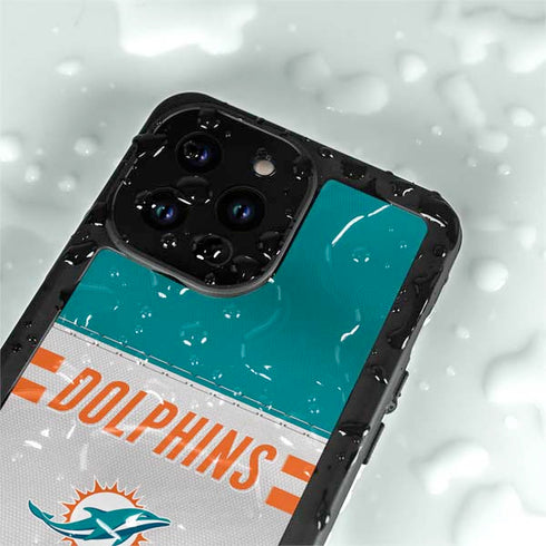 NFL Miami Dolphins White Striped iPhone 14 Pro Max Waterproof Case